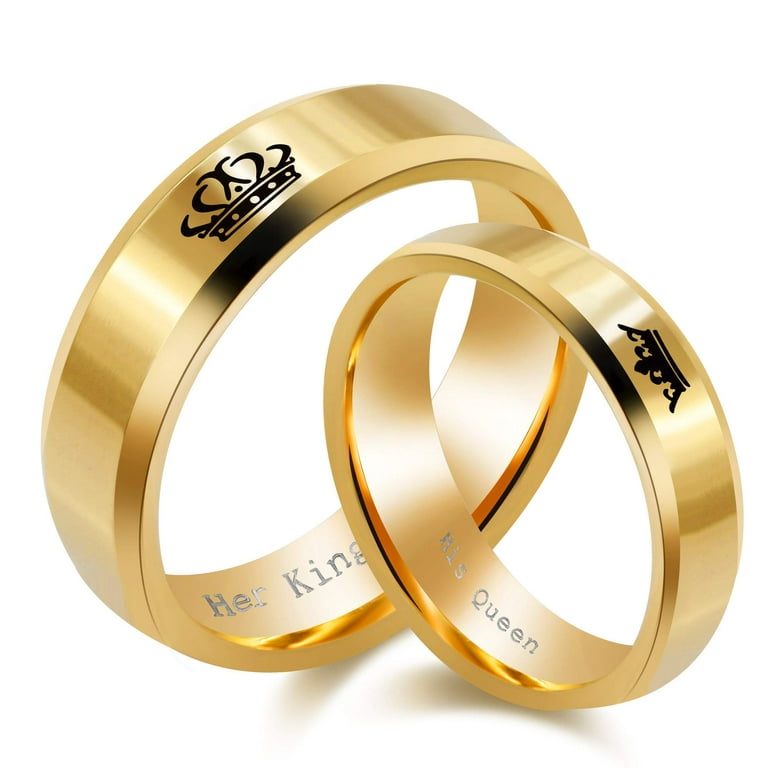 Uloveido Her King Ring Gold Color Stainless Steel Matching Promise Wedding  Engagement Band for Boyfriend Men