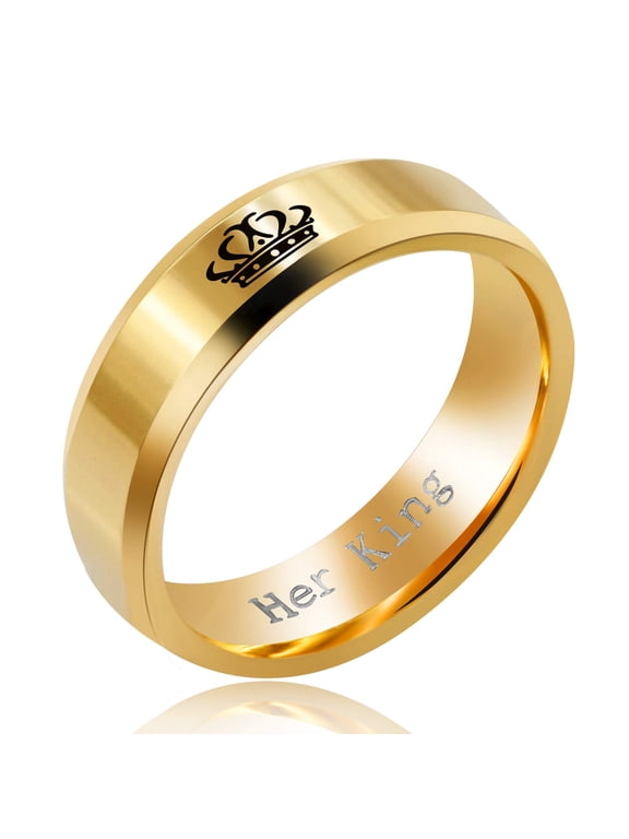 Her King Ring Gold Color Stainless Steel Matching Promise Wedding Engagement Band for Men