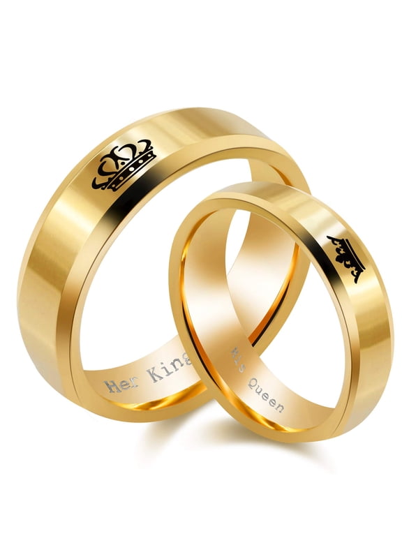 Her King Ring Gold Color Stainless Steel Matching Promise Wedding Engagement Band for Men, 1 Piece Size 11