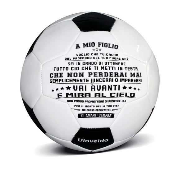 Uloveido High Performance Traditional Black White Soccer Ball for Son Daughter Grandson Birthday Christmas Day Gift, I Love You Soccer Balls Y594 (A MIO FIGLIO)