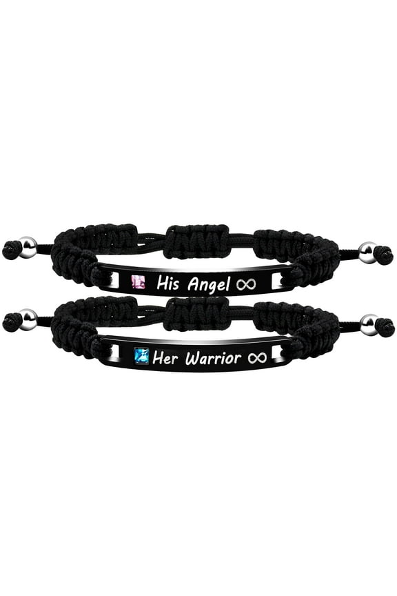 His Angel Her Warrior Handmade Black Engraved Bracelets for Couples Boyfriend and Girlfriend Birthday Anniversary Bracelet Gift Y781
