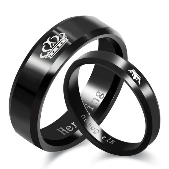 Uloveido His Queen Ring Black Stainless Steel Matching Promise Wedding Engagement Band for Girlfriend SN140, 1 Piece Size 6