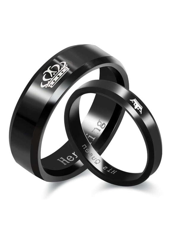 His Queen Ring Black Stainless Steel Matching Promise Wedding Engagement Band for Women, 1 Piece Size 7