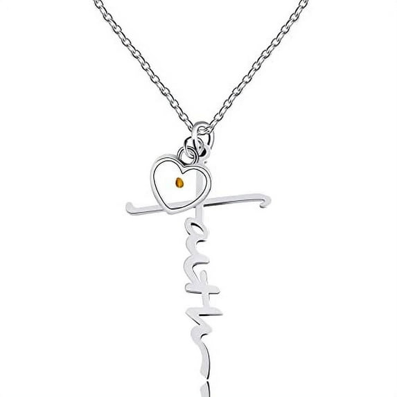 Uloveido Initial Faith Cross Necklace with Real Mustard Seed Heart Charms Christian Jewelry Stainless Steel Y1378