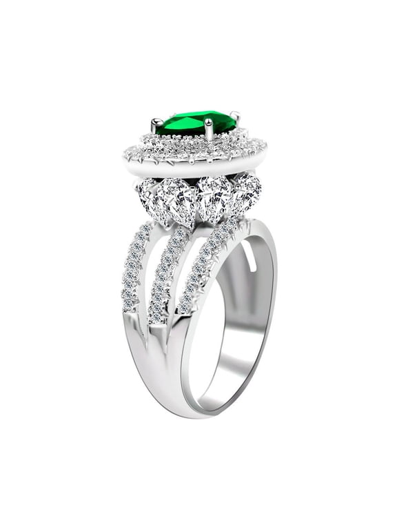 Ladies Stackable Statement Ring for Women and with Big Green Crystal Cubic Zirconia RJ213 (Size 8)