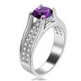 thumbnail image 1 of Uloveido Ladies White Gold Plated Round Lab Created Purple Amethyst Ring February Birthstone Rings for Mom Silver Color Crystal Wedding Promise Anniversary Ring for Women Girls (Purple, Size 9) Y006, 1 of 7