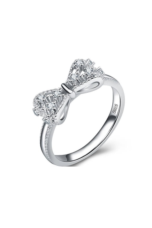 Lady's 925 Sterling Silver AAA CZ Stones Delicate Anniversary Engagement Rings Crystal for Women (Size 8)