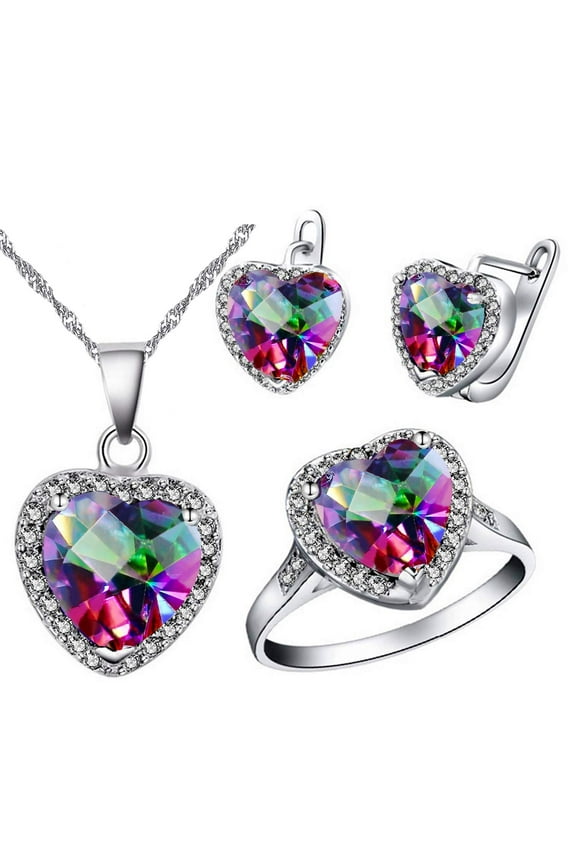 Large Love Heart Cubic Zirconia Vintage Charming Wedding Bridal Jewelry Sets for Mother, Women Rings Necklace and Earrings Set T481