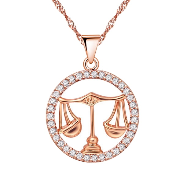 Uloveido Libra Constellation Necklace Rose Gold Balance Shape Cubic Zirconia 12 Zodiac Constellation Pendant Jewelry Necklace Birthday September 23rd to October 23rd Gift N1047-Libra