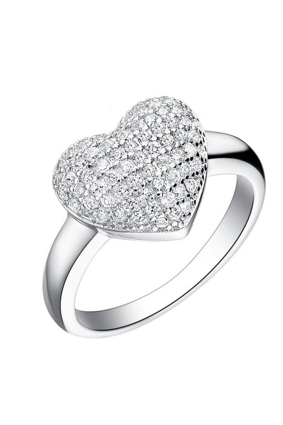 Love Heart Jewelry Micro Pave Platinum Plated Rings for Women Wedding Jewellery Acessories (Size 6) J070