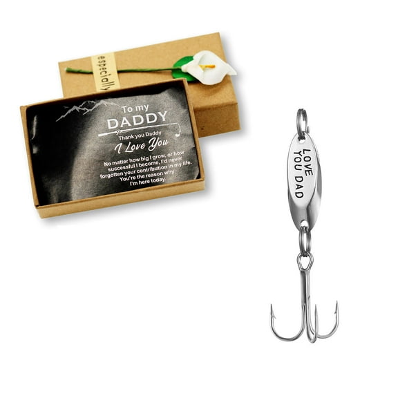 Uloveido Love You DAD Treble Fishhooks Fishing Circle Hooks with Gift Box for Men Husband Dad Christmas New Year Gift (Love You DAD with Fish)
