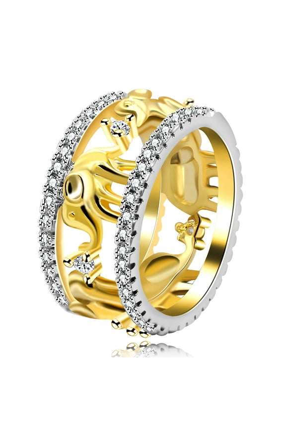 Lovely Elephants Ring Yellow Gold Plated Animal Rings for Women Christmas Gifts for Her RA083 (Gold, Size 8)