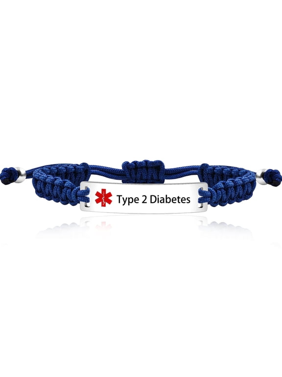 Medical Alert ID Bracelet Laser Engraved Adjustable Wristband for Men Women Emergency First Aid, Handmade String Braided Health Alert Engraved Bracelet Y3944
