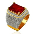 thumbnail image 1 of Uloveido Men Gold Plated Emerald Cut Red Crystal Wide Wedding Engagement Band Ring Cubic Zirconia Rings Fashion Wedding Jewelry Birthday Presents for Dad Father Husband (Size 11) RA408, 1 of 7