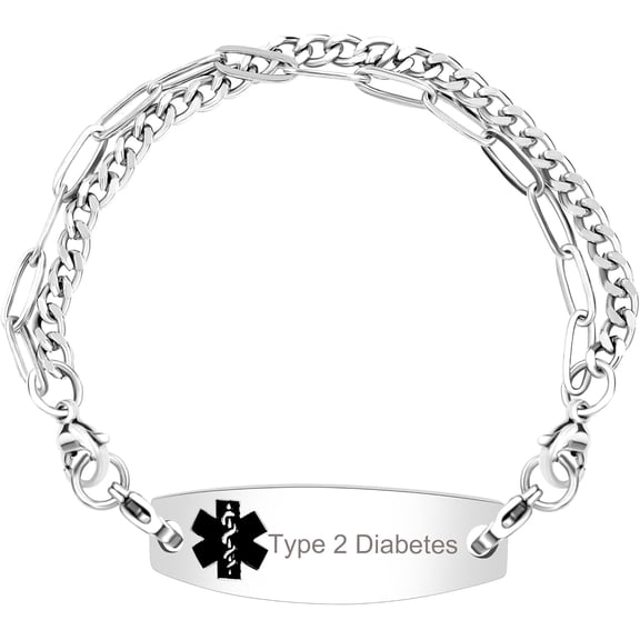 Uloveido Men's Medical Alert Bracelet - Stainless Steel Interchangeable Emergency ID with Free Custom Engraving, 7.87" Ladies First Response to Distress Jewelry