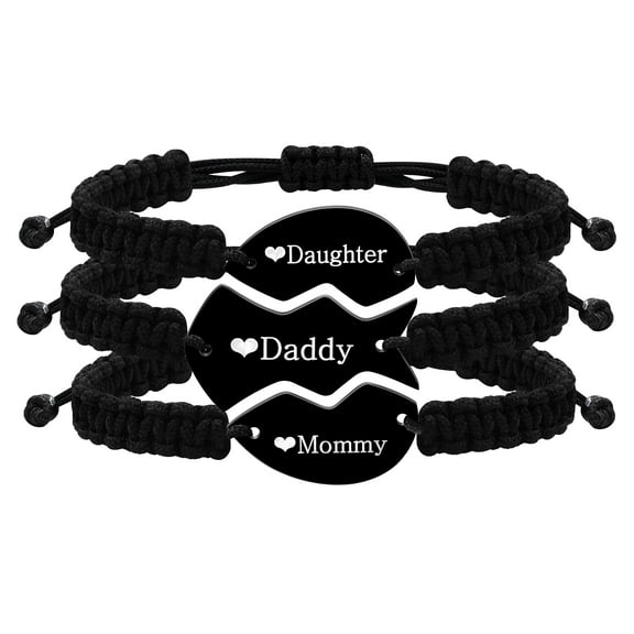 Uloveido Mommy Daddy Daughter Stainless Steel Puzzle Heart Wrap Strand Black String Family Bracelets Set Y4121
