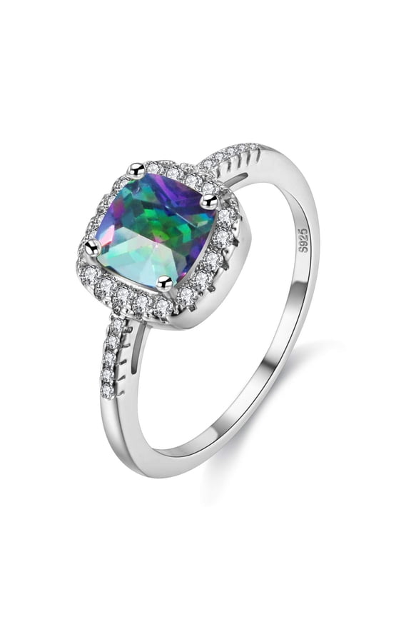 Multicolor Cubic Zirconia Solitaire Ring, Square CZ Wedding Promise Ring for Women (Multicolor, Size 6) Y3100