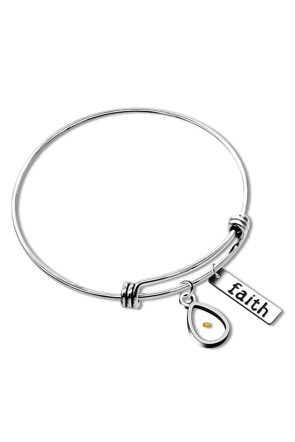 Mustard Seed Faith Extendable Charm Bracelet Bangle, Stainless Steel Faith Alphabet Adjustable Cuff Bangle, Christian Jewelry 2.5 inch