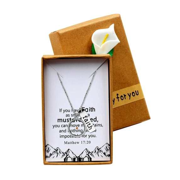 Uloveido Mustard Seed Faith Necklace Seed Charm Christian Pendant Religious Jewelry Inspirational Gift for Women Y1030 (Round)