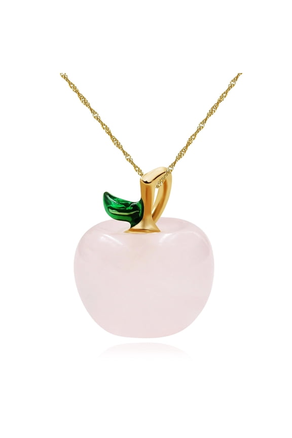 Natural Rose Quartz Apple Necklace Cute Pink Crystal Apple Pendant Teacher Appreciation Gift Idea for Women Y4029