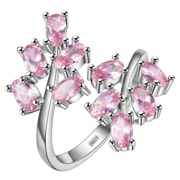 Uloveido Oval Pink CZ Flower Tree Leaf Ring Open Tail Platinum Plated Fashion Party Prom Jewelry