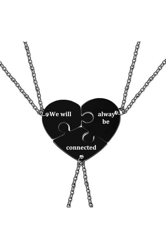 Personalized 3 Name Puzzle Heart Necklace Stainless Steel Custom Engraved Interlocking Heart Pendant Best Friends Sisters Family Matching Friendship Jewelry Gift
