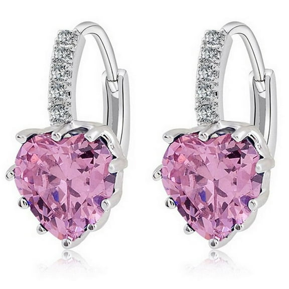 Uloveido Pink Heart Leverback Earrings for White Gold Plated Lever Back Earrings for Women with Pink Crystal BME131
