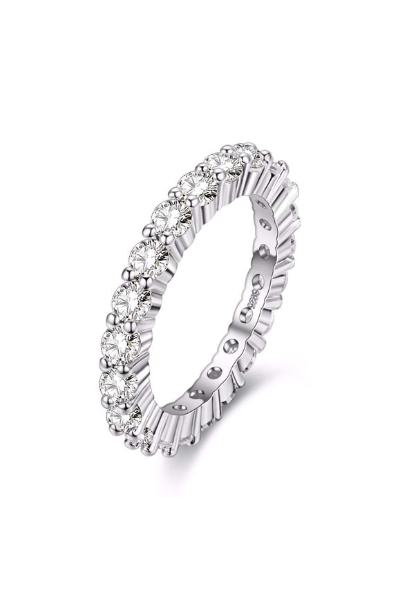 Platinum Plated 3mm CZ Diamond All-Around Stackable Ring Eternity Bands for Women (Size 6)