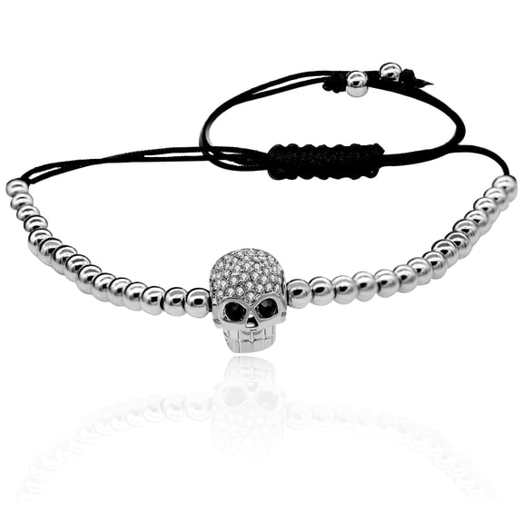 Uloveido Platinum Plated Adjustable Hot Skeleton Head Skull Strand Bracelet,Cool Braided Rope Bracelet for Women Girl (White)