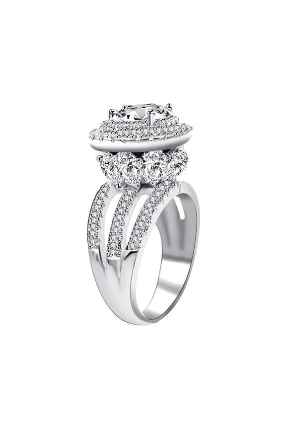 Platinum Plated Big Cocktail Ring for Women Fashion Wedding Engagement Anniversary Party Ring Jewelry RJ213 (Size 10)