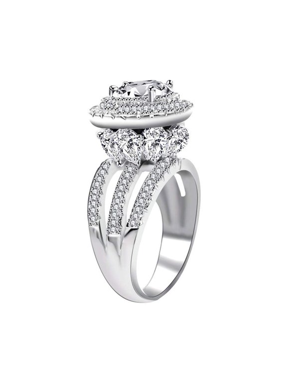 Platinum Plated Big Cocktail Ring for Women Fashion Wedding Engagement Anniversary Party Ring Jewelry RJ213 (Size 10)