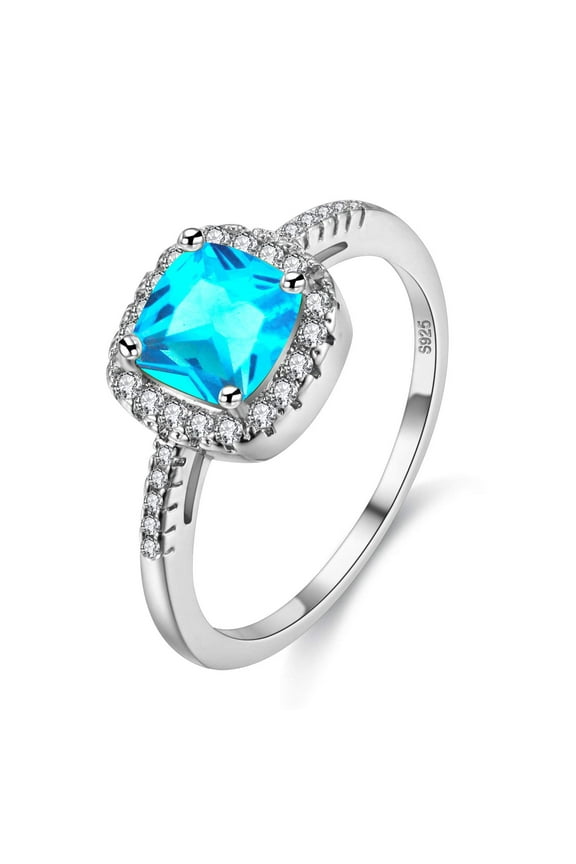 Platinum Plated Blue Square CZ Crystal Wedding Engagement Rings for Women (Blue, Size 6) Y3100