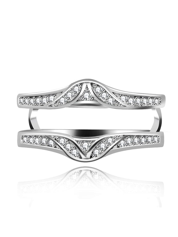 Platinum Plated CZ Stone Ring Guard Enhancer Rings for Women Girls Wedding Engagement Birthday Jewelry Gift Size 10 Y475
