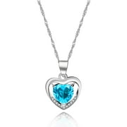 Uloveido Platinum Plated Light Blue Cubic Zirconia Double Heart Pendant Necklace Valentines Jewelry Gifts for Women Light Blue