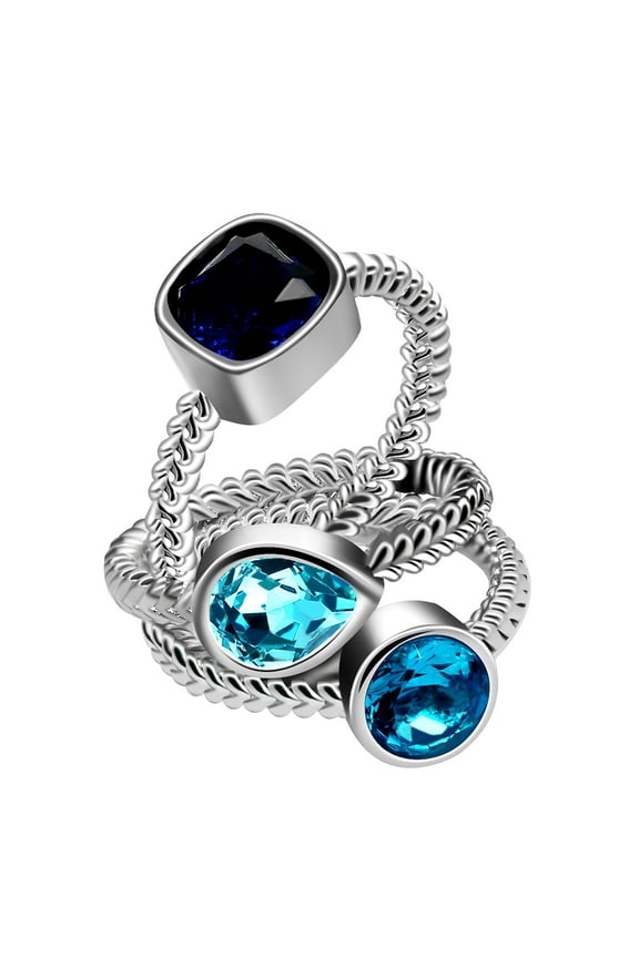 Platinum Plated Light Blue Teardrop Cubic Zirconia Twisted Anniversary Rings Set for Women Y605 Size 8