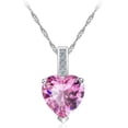thumbnail image 1 of Uloveido Platinum Plated Pink Crystal Heart Pendant Necklace Cubic Zirconia Birthstone Necklaces for Women Teens Y1066, 1 of 8