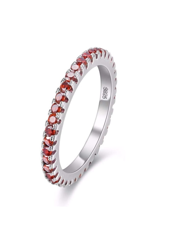 Platinum Plated Round CZ Red Crystal Stackable Ring Eternity Bands for Women Anniversary Gifts (Red, Size 9)