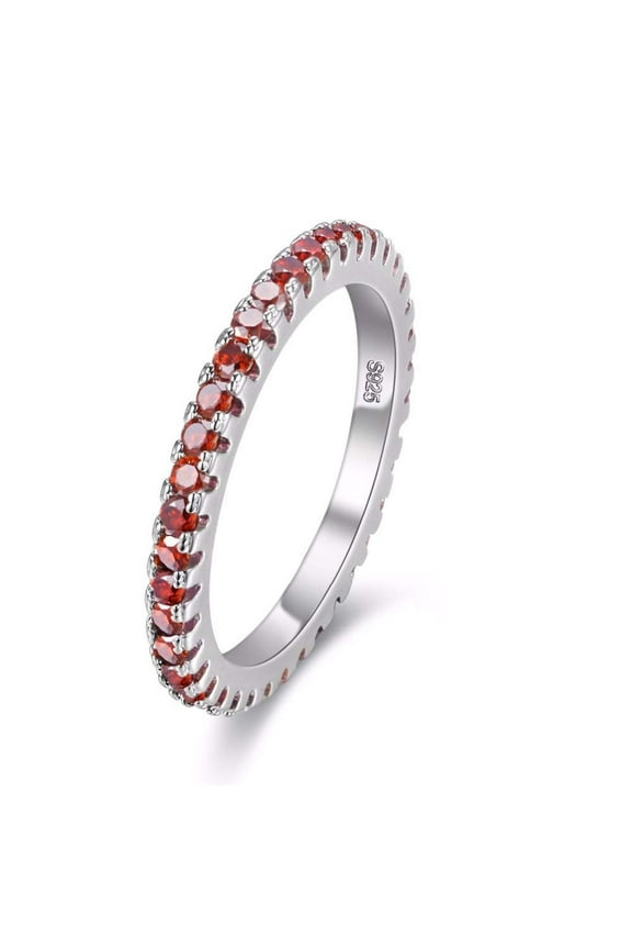Platinum Plated Round CZ Red Crystal Stackable Ring Eternity Bands for Women Anniversary Gifts (Red, Size 9)