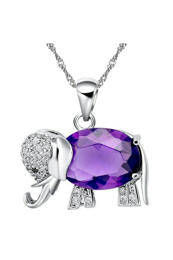 Purple CZ Zircon Animal Necklaces for Women Lucky Elephant Shaped Jewelry for Women Anniversary Gifts (Purple) N1154