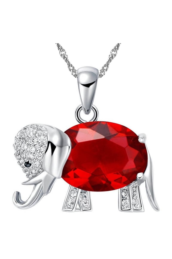 Red Crystal African Wild Life Lovely Elephant Pendant Lucky Animal Necklaces Jewelry for Ladies Mother's Day Gift (Red) N1154
