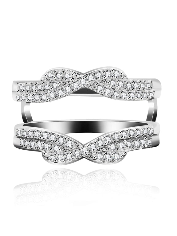 Rhodium Plated Double Band Infinity Ring Guard Enhancer Micro Cubic Zirocnia Pave Setting Eternity Bands (Size 6)
