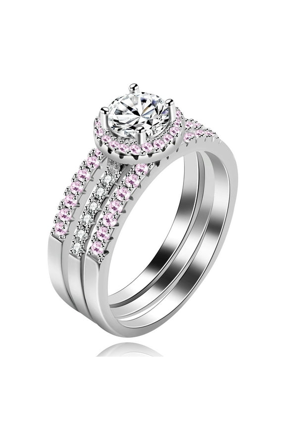 Rhodium Plated Wedding Bands Rings For Women 3 Stackable Eternity Band Rings CZ Engagement Bridal Ring Sets Y579 (Size 9)