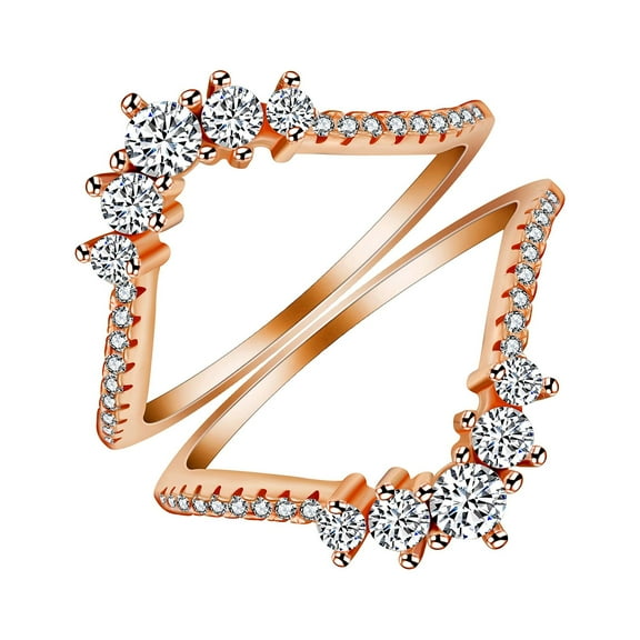 Uloveido Rose Gold Plated 925 Silver Round CZ Crown Wedding Ring Guard Engagement Ring Enhancer 2pcs Stack Rings Set (size 5)