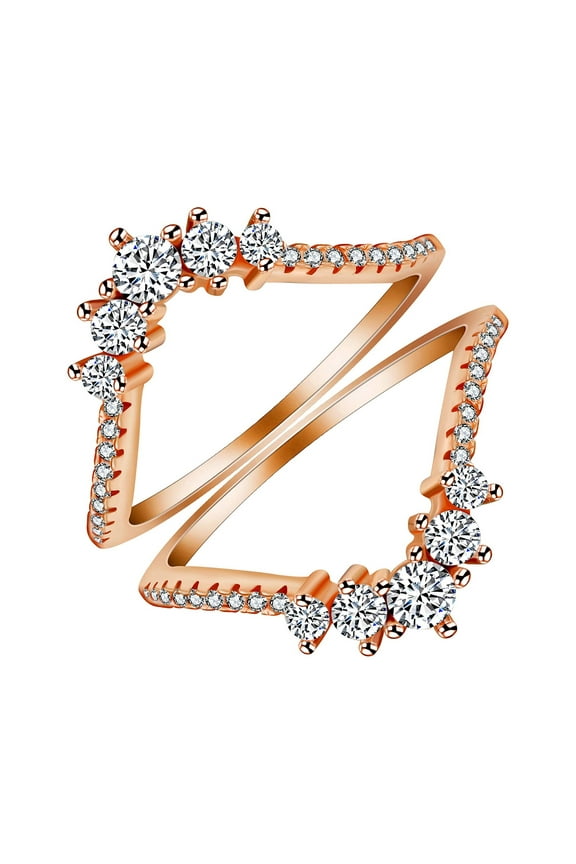 Rose Gold Plated 925 Silver Round CZ Crown Wedding Ring Guard Engagement Ring Enhancer 2pcs Stack Rings Set (size 5)