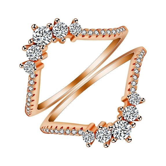 Uloveido Rose Gold Plated 925 Silver Round CZ Crown Wedding Ring Guard Engagement Ring Enhancer 2pcs Stack Rings Set (size 5)