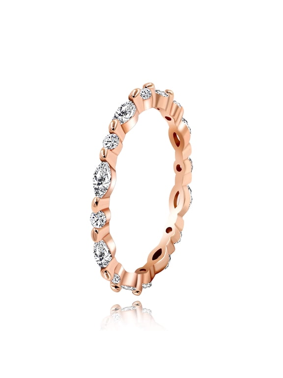 Rose Gold Plated 925 Sterling Silver CZ Simulated Diamond Stackable Ring Milgrain Eternity Bands for Women (size 9)