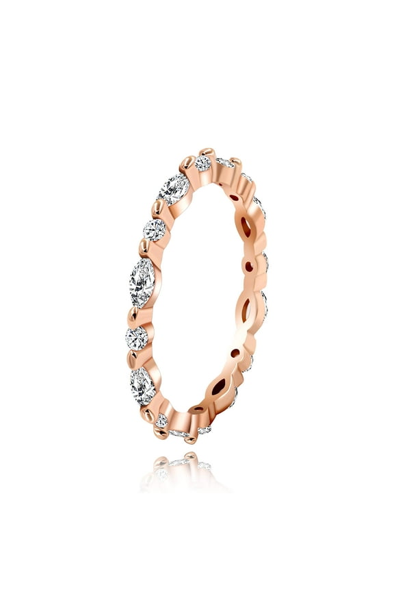 Rose Gold Plated 925 Sterling Silver CZ Simulated Diamond Stackable Ring Milgrain Eternity Bands for Women (size 9)