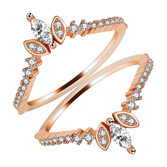 Uloveido Rose Gold Plated 925 Sterling Silver Marquise CZ Crown Wedding Ring Guard Enhancer 2pcs Stacking Set (size 5)