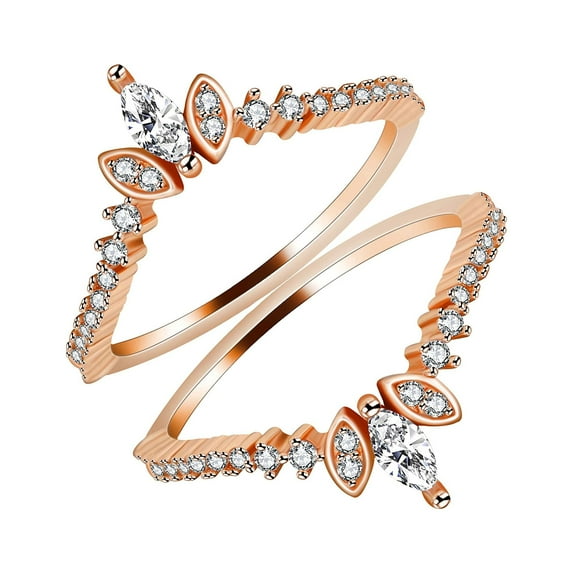 Uloveido Rose Gold Plated 925 Sterling Silver Marquise CZ Diamond Ladies Wedding Enhancer Guard Stack Double Ring Band (size 9)