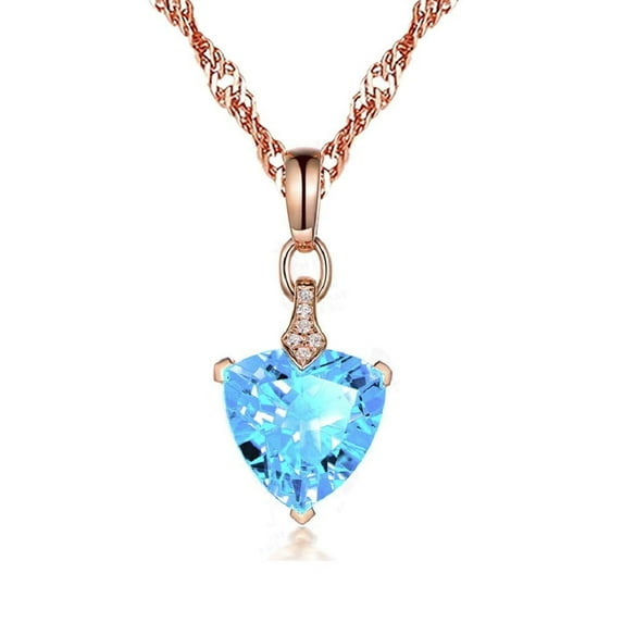 Uloveido Rose Gold Plated Crystal Blue Heart Necklace Cubic Zirconia Simulated Aquamarine Pendant Necklaces for Women Y1062
